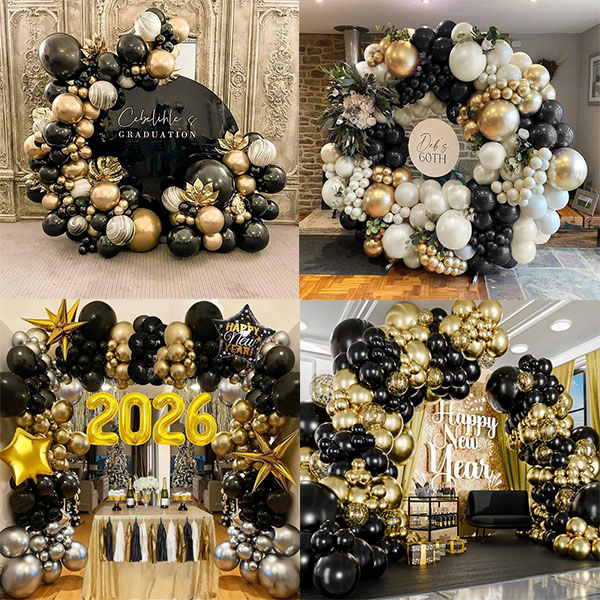 Černý zlatý balón garland set