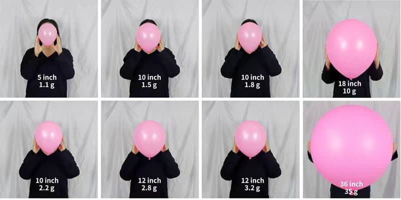Size of latex balloon