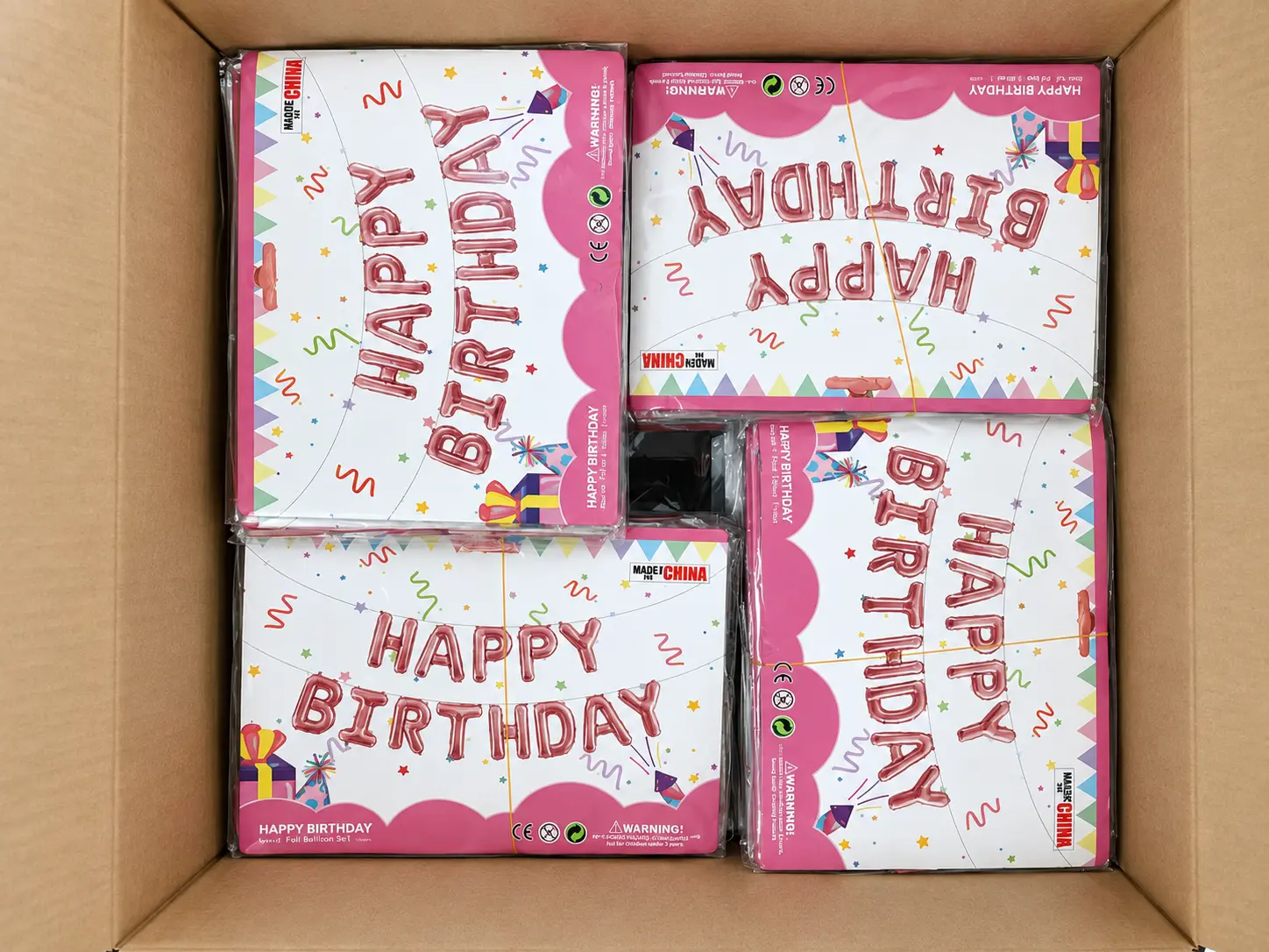 Letter foil balloon sorting and wholesale order preparation at Borun Balloon Factory
